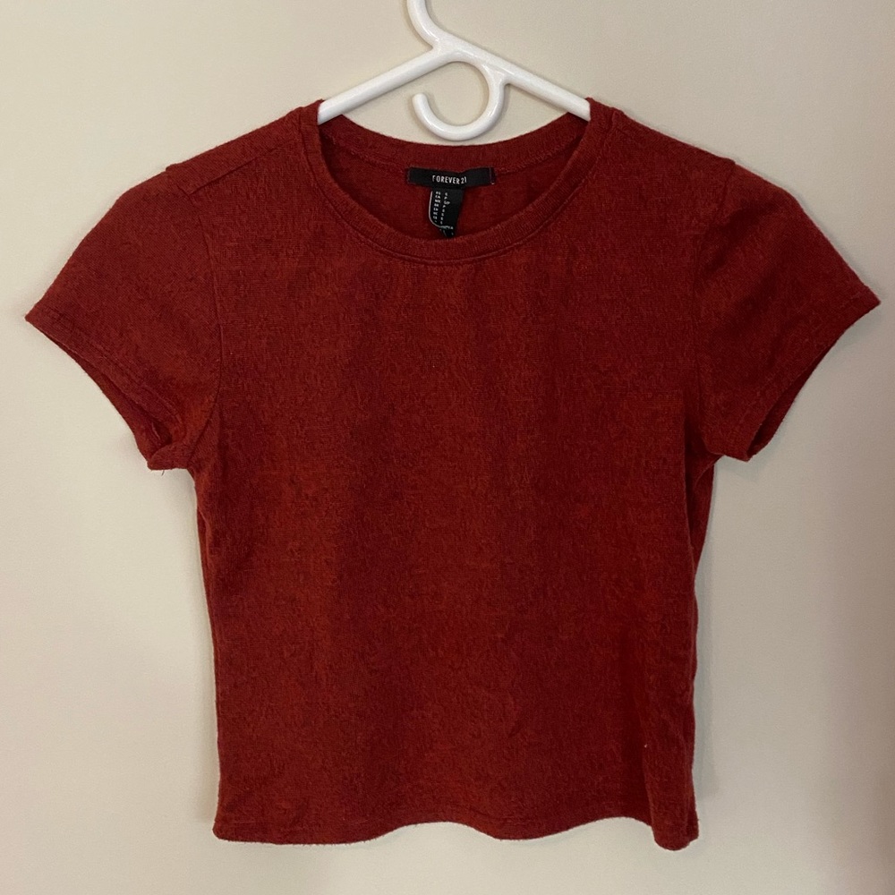 Dark Red Forever 21 Cropped T-Shirt